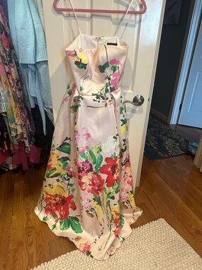 Betsy & Adam Cream Satin Spaghetti-Strap Dress